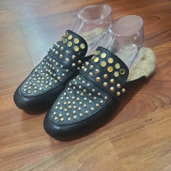 Steve Madden Jordan Studded Black Fur Lined Mule Flats Women's Size 8 Leather - Picture 9 of 16